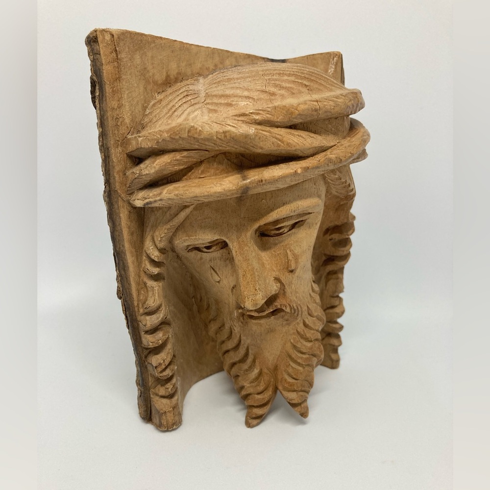 Vintage Weeping Jesus Wood Hand Carved Religious Folk Art - Picture 3 of 9